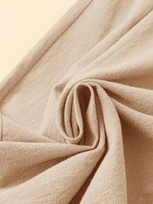 SHEIN Essnce 女性夏季純色休閒半彈性腰寬鬆棉麻寬褲 - 杏色 - 查看 4