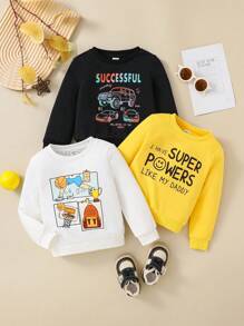 SHEIN 3入組嬰兒男女通用可愛多功能卡通圖案圓領長袖運動衫套裝 - 彩色 - 查看 9