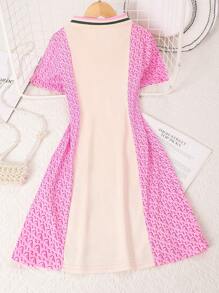 Vestido Casual de Manga Curta com Colarinho Polo para Meninas Jovens