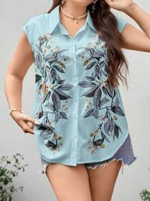 Calvaya Plus Floral Print Batwing Sleeve Shirt