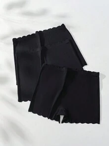 Snug Zone 3入組大尺碼純色安全短褲，帶有海螺邊緣細節 - 黑色 - 查看 2