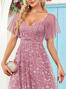 V-Neck Embroidered Lace Bridesmaid Dresses - Dusty Pink - View 7