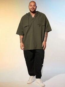 EASEVO 男士加大尺碼純色休閒寬鬆連帽衫 - 綠色 - 查看 3