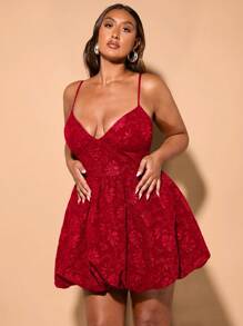 SHEIN BAE Plus Size Women's Summer Sweet Party Black Lantern Hem Suspender Babydoll Short Dress,Birthday Dresses For Women
