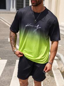 Manfinity Homme Men Plus Letter Graphic Ombre Tee & Shorts For Summer