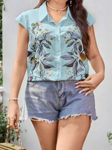Calvaya Plus Floral Print Batwing Sleeve Shirt