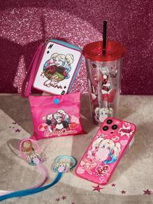 Harley Quinn X SHEIN Cartoon Characters And Letters Printed Translucent Pink Painted Phone Case,Compatible With IPhone - Pink - View 8