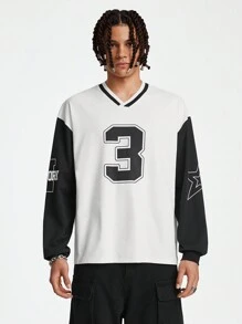 Manfinity RebelGame Maglietta A Maglia A Manica Lunga E Aderente Con Scollo A V E Design Stampato In Inglese Per Uomo