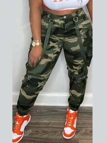 Salopette cargo décontractée imprimée camouflage pour femmes, mode de rue