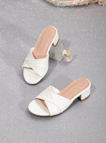 Girls Comfortable & Fashionable Floral Decor High Heel Slippers - White - View 8