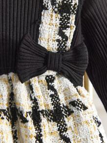 SHEIN Baby Girl Plaid Print Ruffle Trim Bow Front 2 In 1 Dress - Black and White - View 3