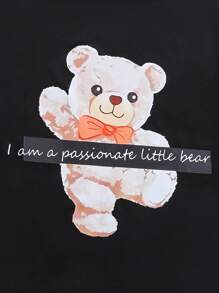 SHEIN 女士熊印花格子长裤和短袖休闲两件套睡衣套装，家庭装（4 件单独出售） - 黑色 - 查看 8