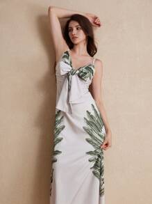 Aveloria Rosie High-End Print Beach Vacation Style Dress With Bowknot Shoulder Straps