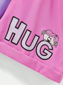 Mr Men Little Miss X SHEIN Tween Girl Cartoon Printed Pink Cute Cami Top & Two Tone Cuffed Hem Shorts Set - Pink - View 3