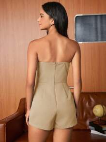 Forever 21 夏季純色扣前筒型連身褲 - 駝色 - 查看 2