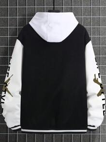 Manfinity Homme Loose Fit Men's Long Sleeve Letter Graphic Two-Tone Drop Shoulder Varsity Jacket Without Hoodie - Black and White - View 2