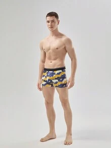 Men Breathable Contrast Tape Geo Print Trunk - Multicolor - View 5