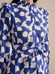 SHEIN Frenchy In Toàn bộ Thắt lưng Váy sơ mi - Xanh và trắng - Xem 6