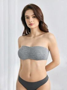 Ocili Leisure Solid Ruched Bandeau Bra Top - Light Grey - View 5