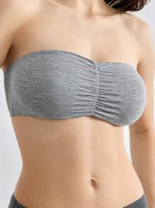 Ocili Leisure Solid Ruched Bandeau Bra Top - Light Grey - View 6