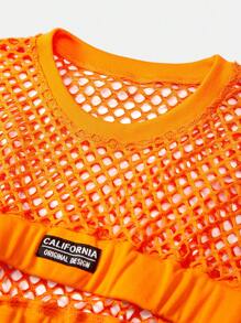 Teen Girl's Summer Casual Cropped Fishnet Top + Solid Color Tube Top + Shorts Set - Multicolor - View 6