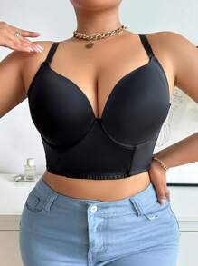DesireSculpt Sujetador sin espalda con aro, tallas grandes para mujeres, tirantes removibles y copas moldeadas - Negro - Ver 3