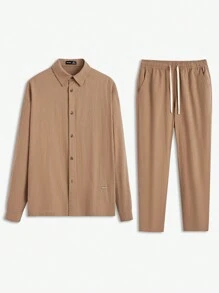 AKNOTIC Business Casual Conjunto de 2 piezas de chaqueta y pantalones casuales tejidos de algodón para hombre, chaqueta de estilo regular con hombros sueltos y cordón, pantalones rectos de ocio y deportes, adecuado para uso diario en primavera y verano, para otoño e invierno