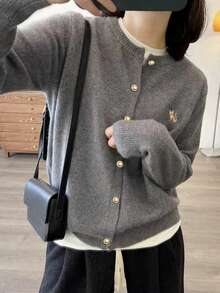 Women's Simple Casual Knitted Cardigan Sweater - Grey - View 4