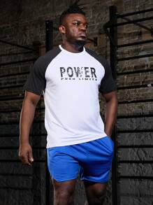 Gym Rark Men Plus Letter Graphic Colorblock Raglan Sleeve Sports Tee - White - View 4