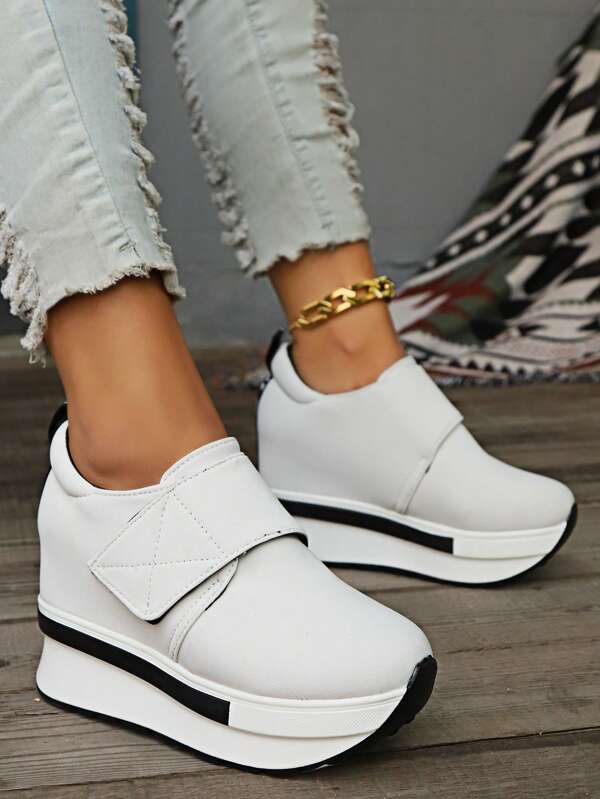 Women's Platform Wedge Sneakers White Casual Shoes