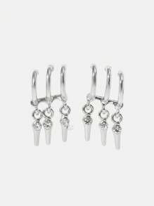 SHEIN ICON 1 đôi bông tai thả hợp kim Zirconia thời trang dành cho nữ - Bạc - Xem 1