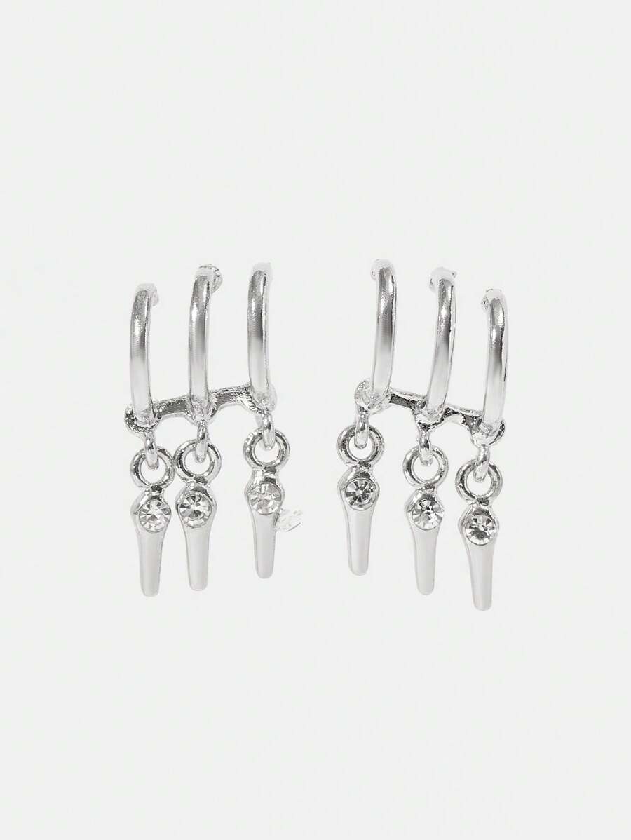 SHEIN ICON 1 đôi bông tai thả hợp kim Zirconia thời trang dành cho nữ - Bạc - Xem 1