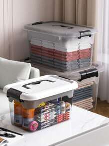 1 pieza Caja de almacenamiento transparente de plástico con tapa, set de cajas de almacenamiento de múltiples piezas, organizador del hogar y del automóvil, recipiente de almacenamiento variado, caja de almacenamiento de juguetes, caja de almacenamiento extra grande para ropa y aperitivos - Blanco - Ver 1