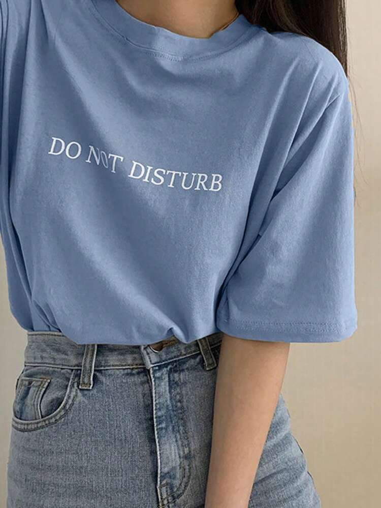 Women's Loose Fit Regular T-Shirt With Letter Print DO NOT DISTURB Summer