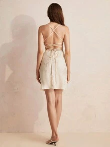 Aveloria Rosie Vestido aleatorio de verano sexy con cuello drapeado, estampado floral, espalda descubierta y lazo