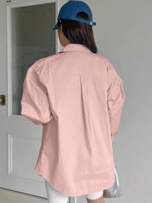 DAZY Kemeja Lengan Panjang dengan Kancing Depan Polos dan Bahu Longgar untuk Pakaian Sehari-hari - Baby Pink - View 2
