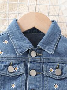 Baby Girls' Medium Washed Blue Daisy Embroidered Denim Jacket And Shorts Set - Medium Wash - View 4
