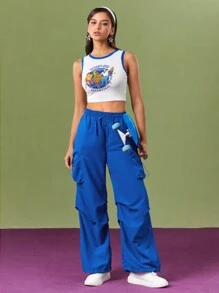 SCOOBY-DOO X SHEIN Women's Summer White Cartoon Football Pattern  Contrast Trim Y2K Workout Crop Tank Top - White - View 7