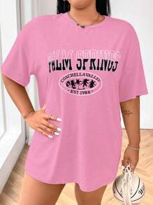 Flirla Tricou cu umăr în jos cu litere plus - Roz - Vizualizare 6