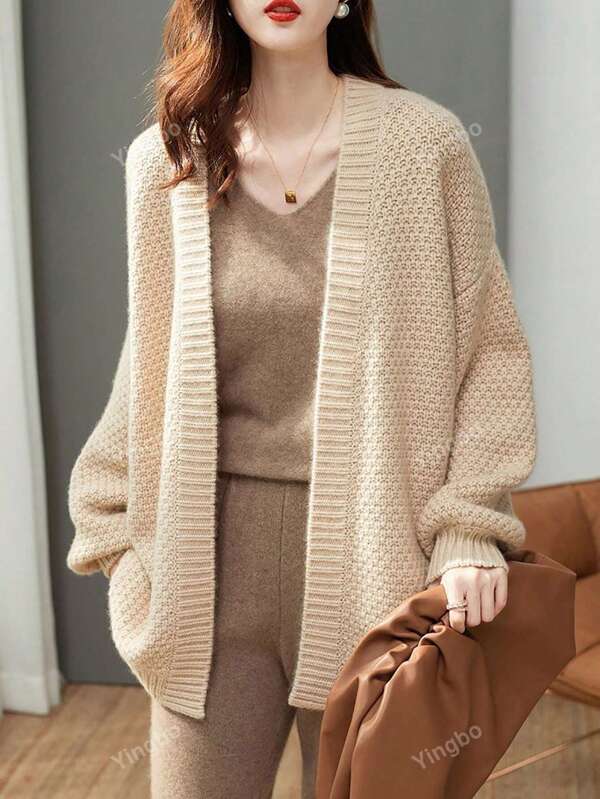 Gilet Cardigan Tricoté unicolore pour Femmes, Couleur Unie, Vêtement Quotidien