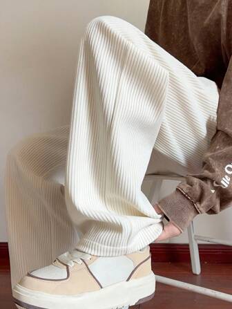 Pantalones rectos de pana sencillos para hombre, otoño