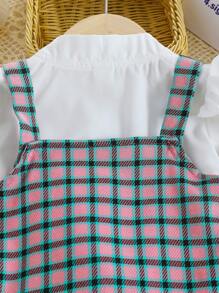 嬰兒女寶寶格紋襯衫泰迪熊裝可愛長袖服裝 - 粉色 - 查看 6