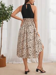 SHEIN Maternity Dalmatian Print Halter Dress For Summer