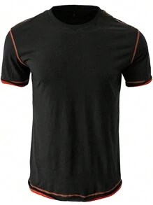 Men's Color Block Short-Sleeved T-Shirt With Striped Accent