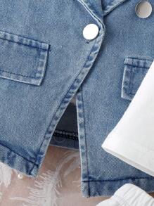 Baby Girls' Casual Denim Vest Top Three-Piece Set For Summer