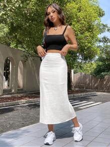 SHEIN EZwear Summer Solid Color Casual Thin & Long Skirt