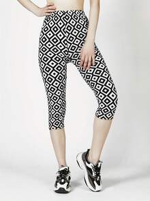 Leggings Mit Vollständigem Druck, Elastischem Bund Und Sieben Punkten - Schwarz - Übersicht 4