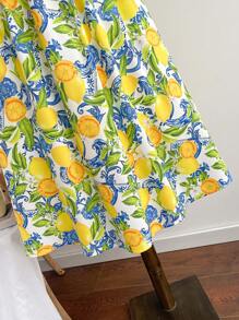 Soleia WYWH 女款假期細肩帶V領打結腰A字中長裙，熱帶印花吊帶連身裙