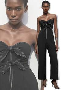 Maija Women's Strapless Jumpsuit With Contrasting Colored Tie-Front Design