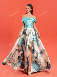 Nuovo stile elegante abito da cocktail/sera per nobildonna, spalle scoperte, da cerimonia, per balli, matrimoni, cene, lauree